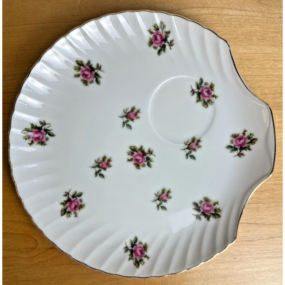 Vintage Pink Rose Floral China Plate Scalloped Gold Rim 8" Replacement